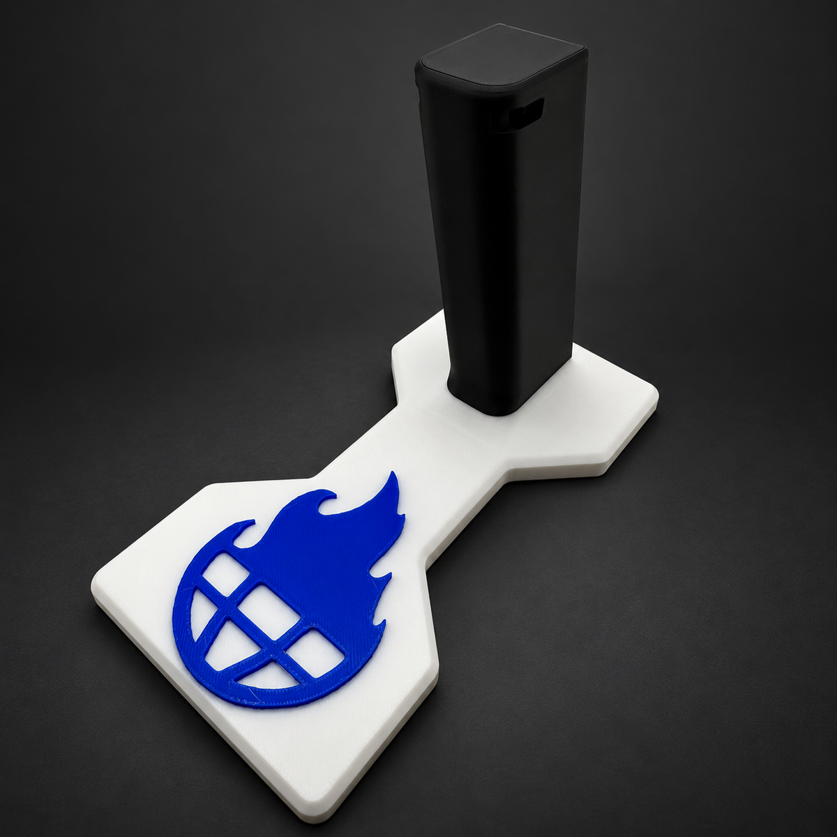 Atlas 2011 Display Stand — White & Blue Shaped Base