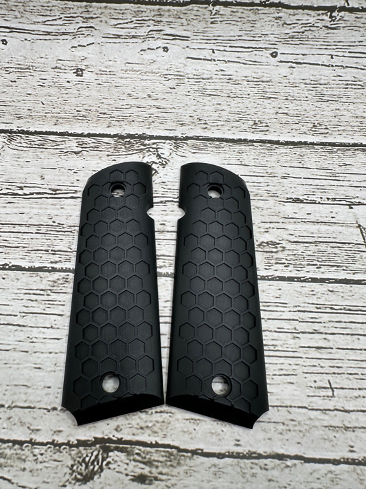 Tactical Hex Honeycomb 1911 Grips – Full Size | Matte Black Polymer | Non-Slip Texture