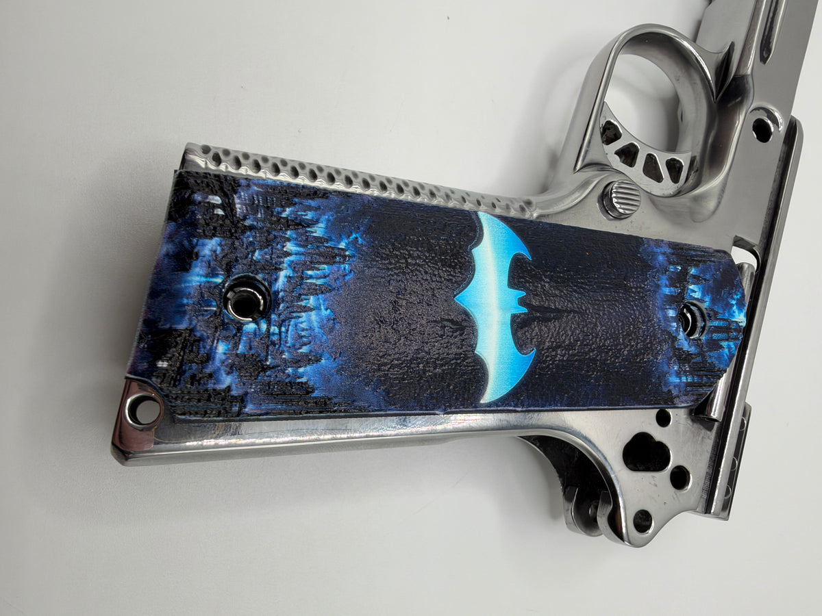 Blue Batman Logo 1911 Grips — Full Size Ambi-Cut Polymer Pair
