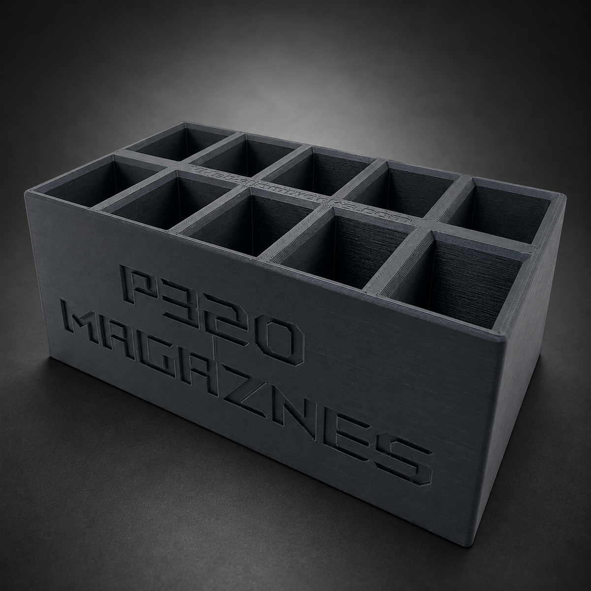 SIG P320 Magazine Storage Box – 10 Slots on a charcoal background