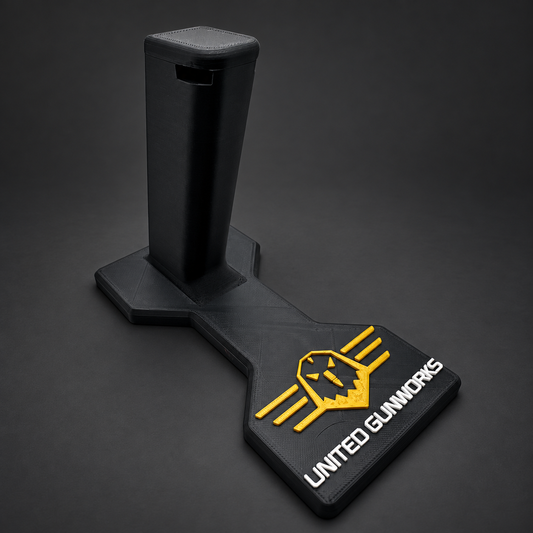 United Gunworks 2011 Pistol Display Stand — Black & Gold