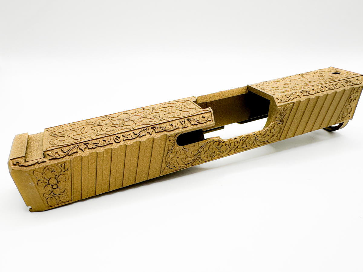 Goldilocks LV Monogram & Scroll Engraved Slide for Glock 26 Gen 1–3 – Ready to Ship