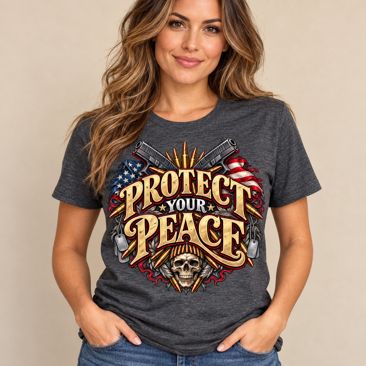 Protect Your Peace Patriotic Skull Graphic T-Shirt
