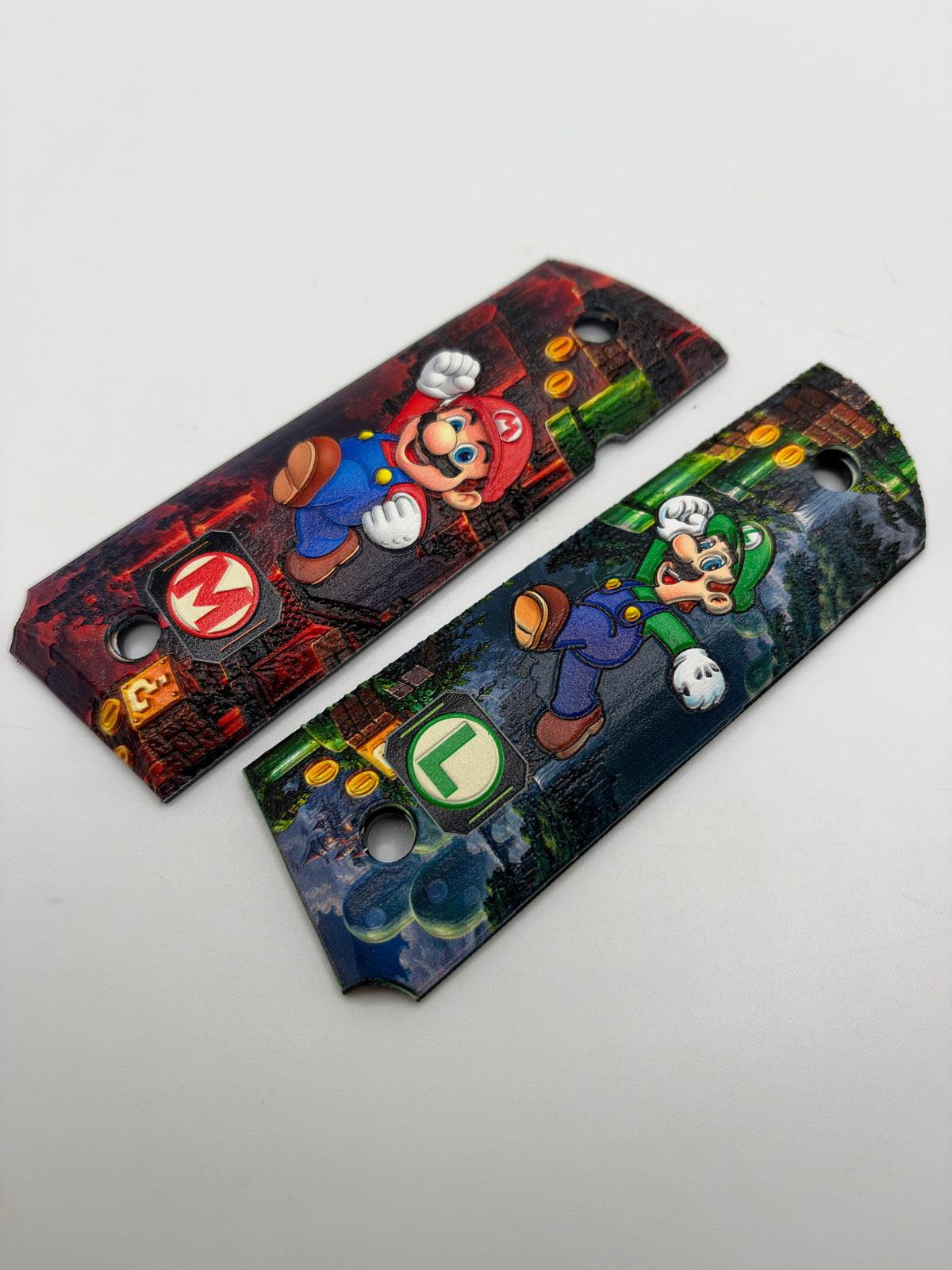 Mario and Luigi grip pair, angled detail view