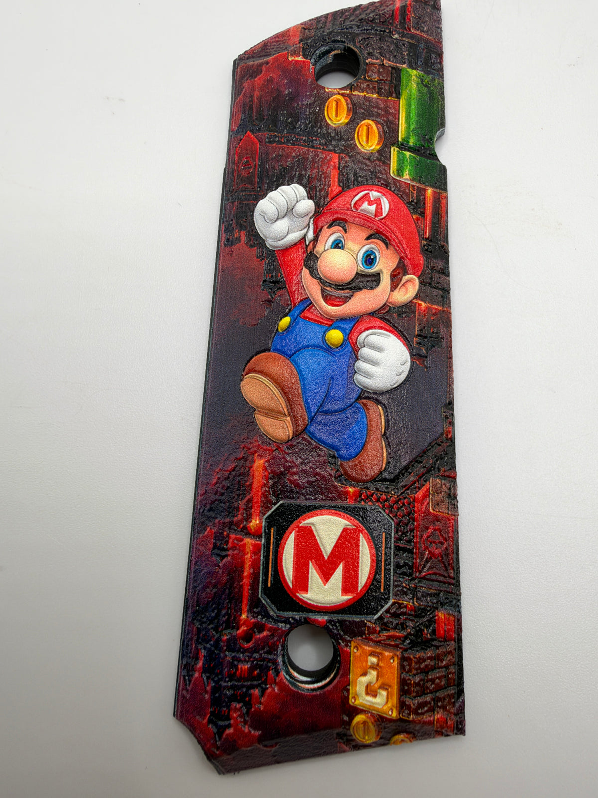 Mario red artwork polymer 1911 grip panel detail