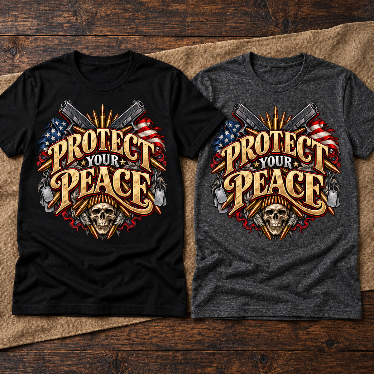 Protect Your Peace Patriotic Skull Graphic T-Shirt