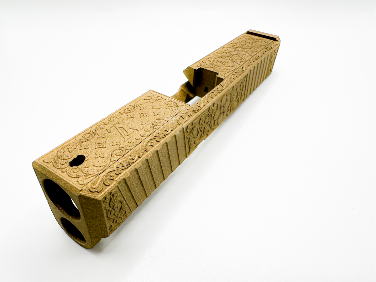 Goldilocks LV Monogram & Scroll Engraved Slide for Glock 26 Gen 1–3 – Ready to Ship