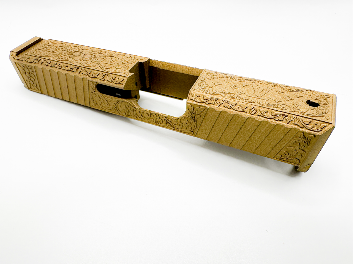 Goldilocks LV Monogram & Scroll Engraved Slide for Glock 26 Gen 1–3 – Ready to Ship