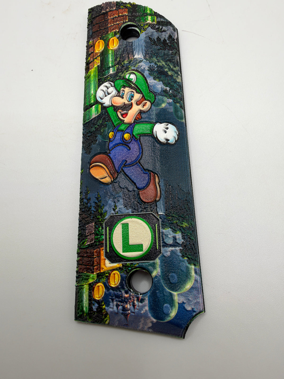 Luigi green artwork polymer 1911 grip panel detail