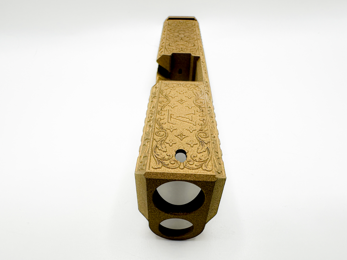 Goldilocks LV Monogram & Scroll Engraved Slide for Glock 26 Gen 1–3 – Ready to Ship