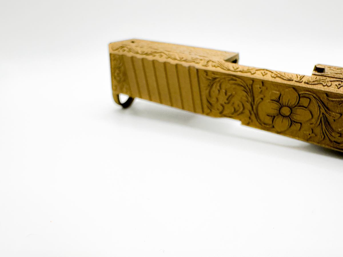 Goldilocks LV Monogram & Scroll Engraved Slide for Glock 26 Gen 1–3 – Ready to Ship
