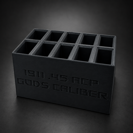 1911 .45 ACP Magazine Storage Box – 10 Slots on a charcoal background