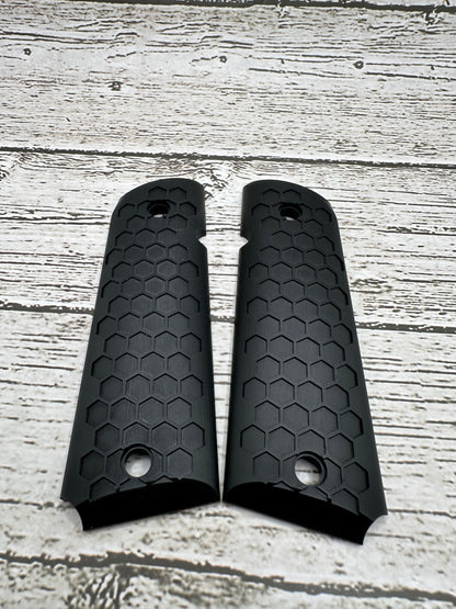Tactical Hex Honeycomb 1911 Grips – Full Size | Matte Black Polymer | Non-Slip Texture