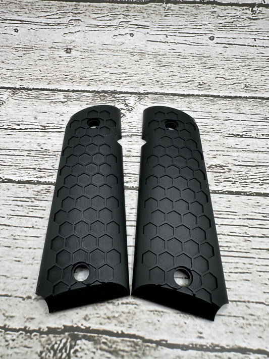 Tactical Hex Honeycomb 1911 Grips – Full Size | Matte Black Polymer | Non-Slip Texture