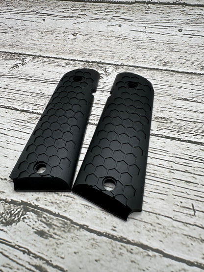 Tactical Hex Honeycomb 1911 Grips – Full Size | Matte Black Polymer | Non-Slip Texture