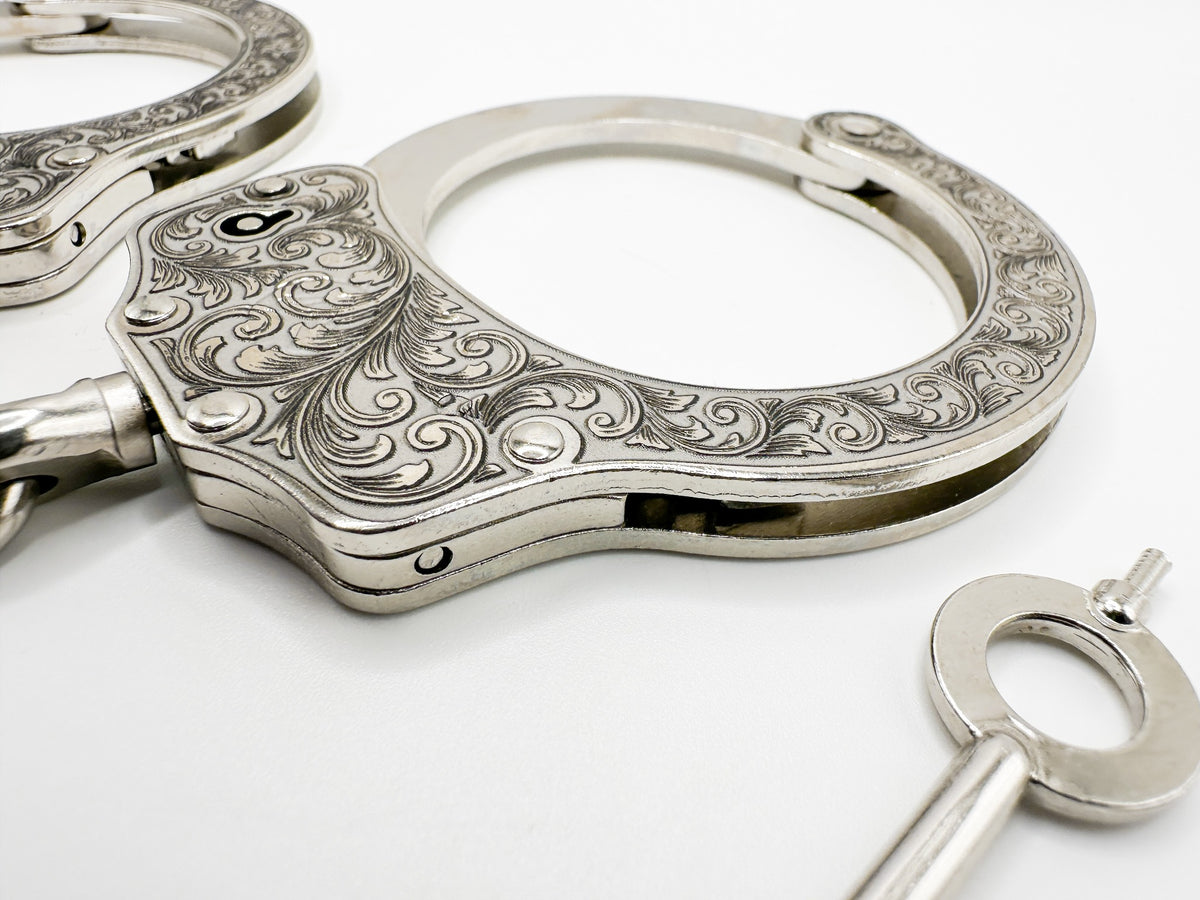 Deep Engraved Handcuffs with 2 Keys — Scrollwork or Custom Personalization