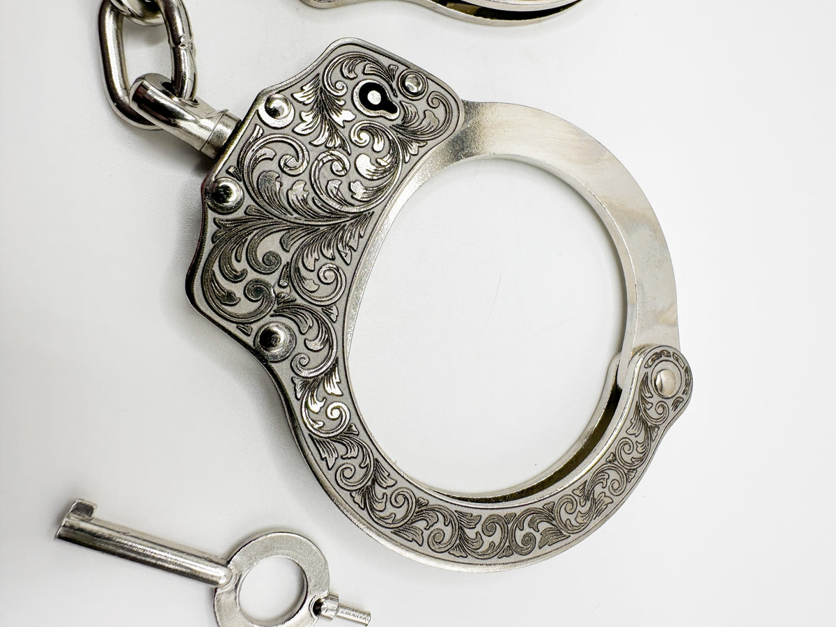 Deep Engraved Handcuffs with 2 Keys — Scrollwork or Custom Personalization