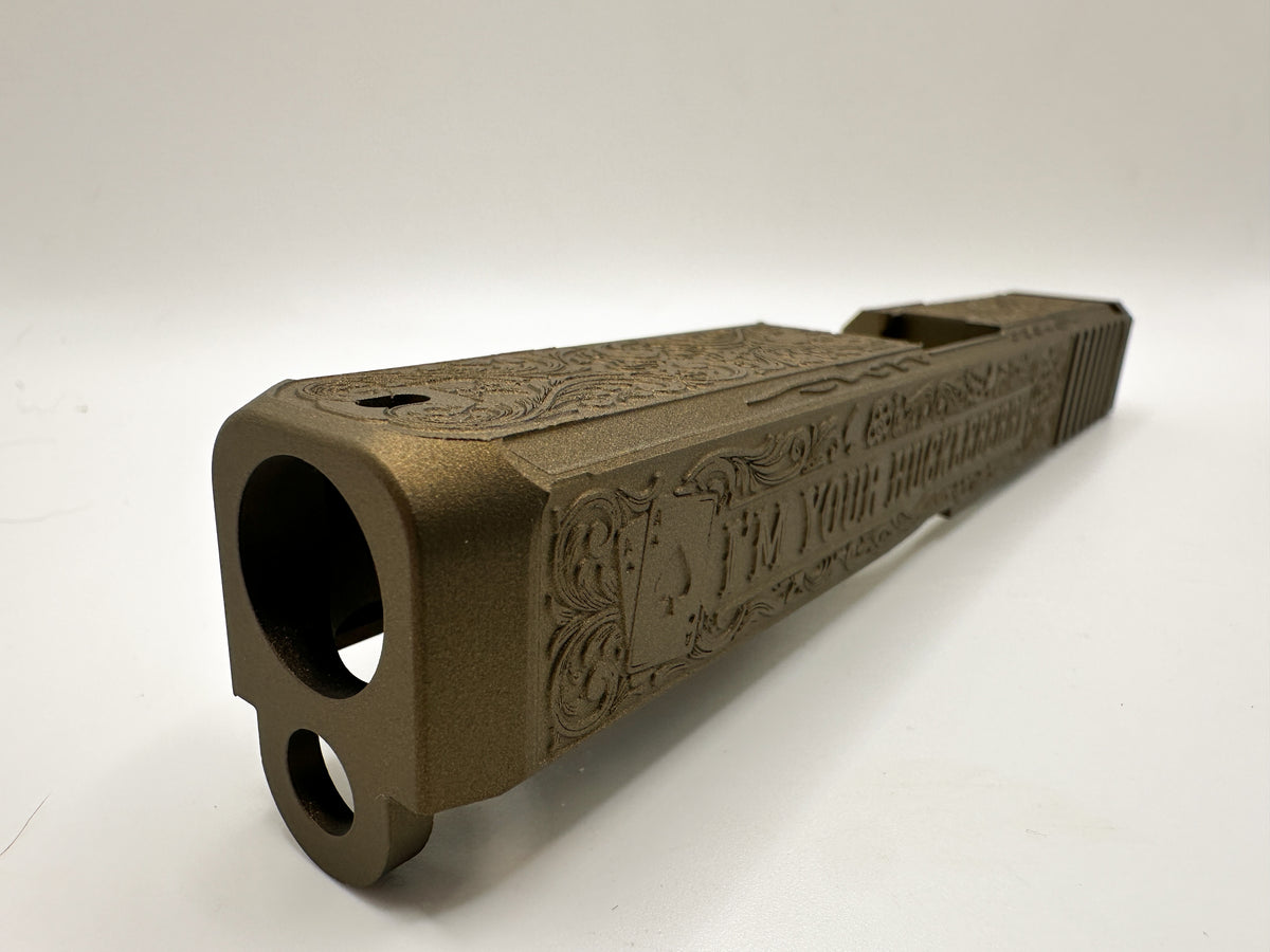 Glock 19 Gen 1-3 Deep Engraved “Huckleberry” Tombstone Slide – Fits Ruger RXM & Compatible Clones