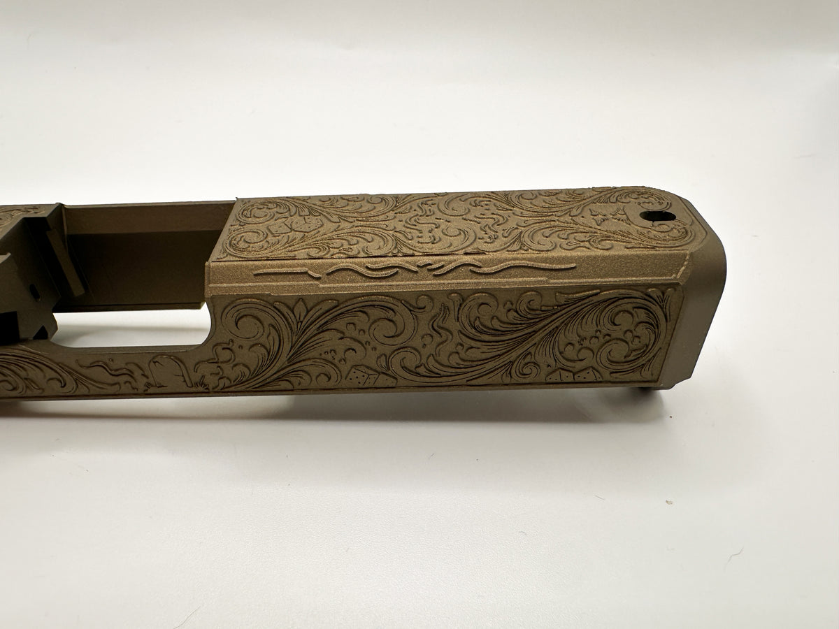 Glock 19 Gen 1-3 Deep Engraved “Huckleberry” Tombstone Slide – Fits Ruger RXM & Compatible Clones