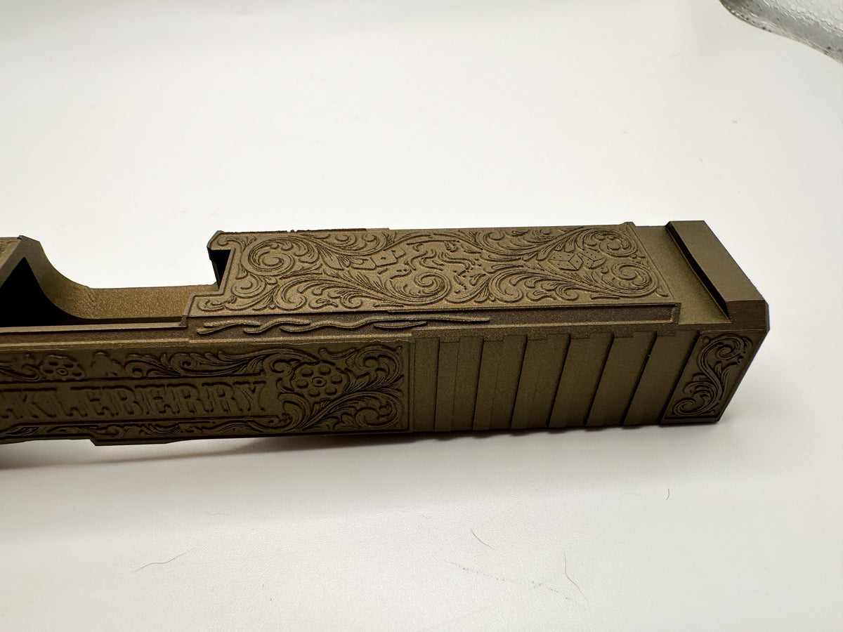 Glock 19 Gen 1-3 Deep Engraved “Huckleberry” Tombstone Slide – Fits Ruger RXM & Compatible Clones