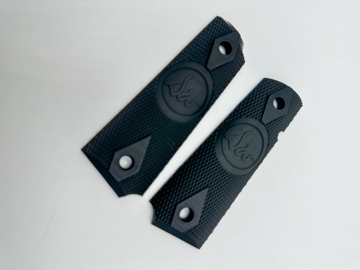 Dan Wesson 1911 Grips – Black Checkered DW Logo Pair