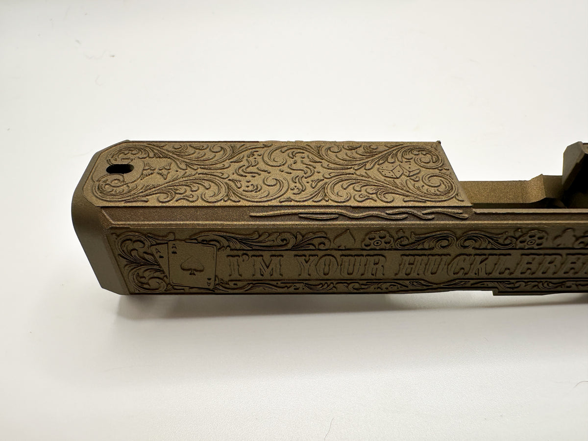Glock 19 Gen 1-3 Deep Engraved “Huckleberry” Tombstone Slide – Fits Ruger RXM & Compatible Clones
