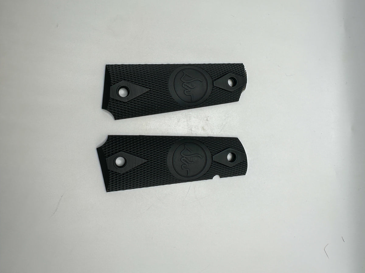 Dan Wesson 1911 Grips – Black Checkered DW Logo Pair