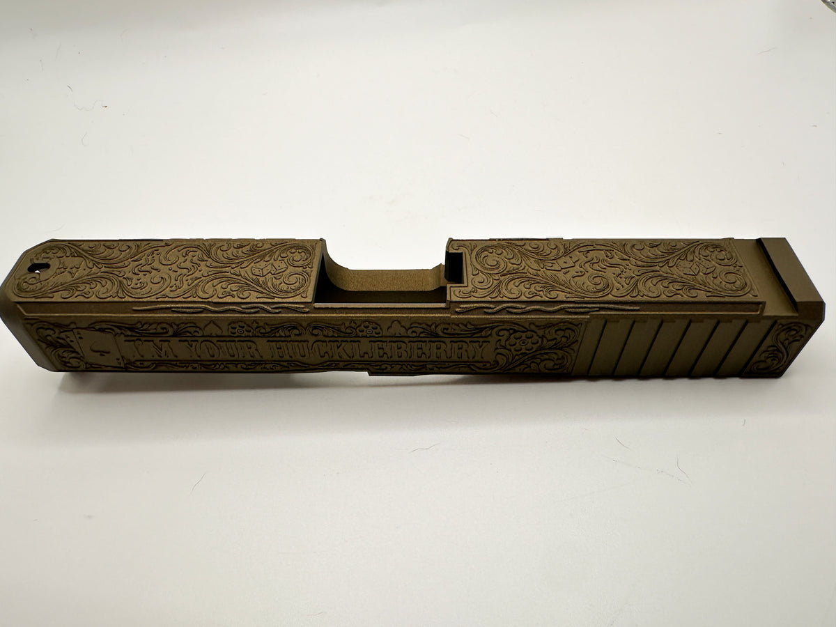 Glock 19 Gen 1-3 Deep Engraved “Huckleberry” Tombstone Slide – Fits Ruger RXM & Compatible Clones