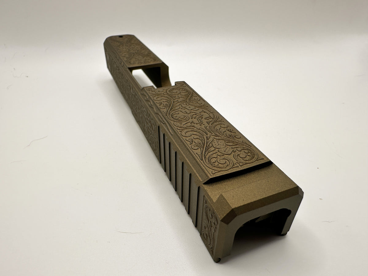Glock 19 Gen 1-3 Deep Engraved “Huckleberry” Tombstone Slide – Fits Ruger RXM & Compatible Clones