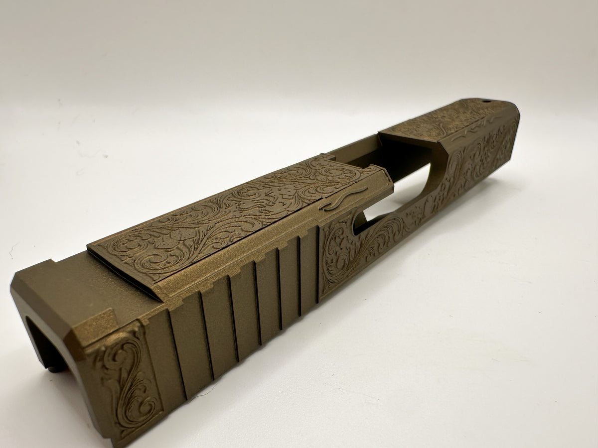 Glock 19 Gen 1-3 Deep Engraved “Huckleberry” Tombstone Slide – Fits Ruger RXM & Compatible Clones