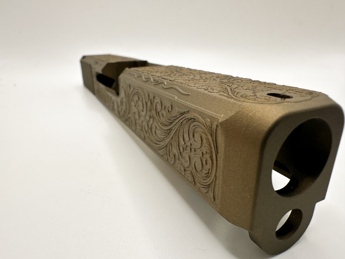 Glock 19 Gen 1-3 Deep Engraved “Huckleberry” Tombstone Slide – Fits Ruger RXM & Compatible Clones