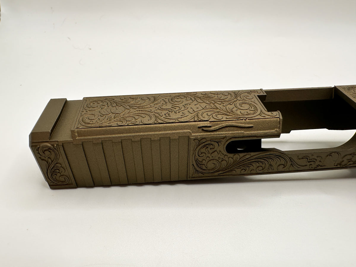 Glock 19 Gen 1-3 Deep Engraved “Huckleberry” Tombstone Slide – Fits Ruger RXM & Compatible Clones