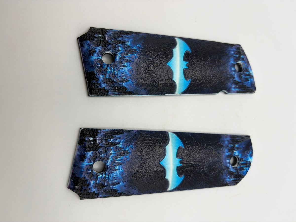 Blue Batman Logo 1911 Grips — Full Size Ambi-Cut Polymer Pair