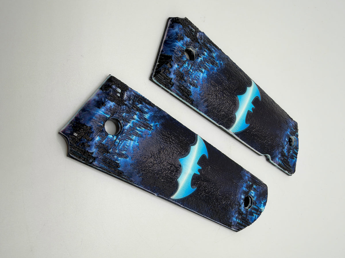 Blue Batman Logo 1911 Grips — Full Size Ambi-Cut Polymer Pair