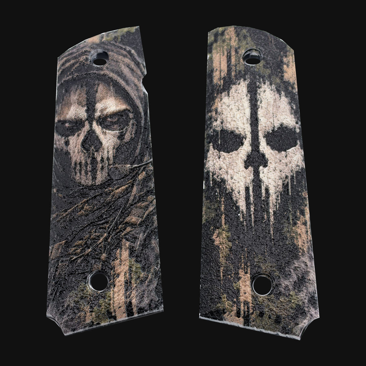 Call of Duty Ghost full-size ambi-cut polymer 1911 grip pair on charcoal background