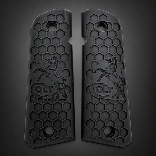 Colt Horse Logo Honeycomb 1911 Grips – Black Ambi-Cut Pair