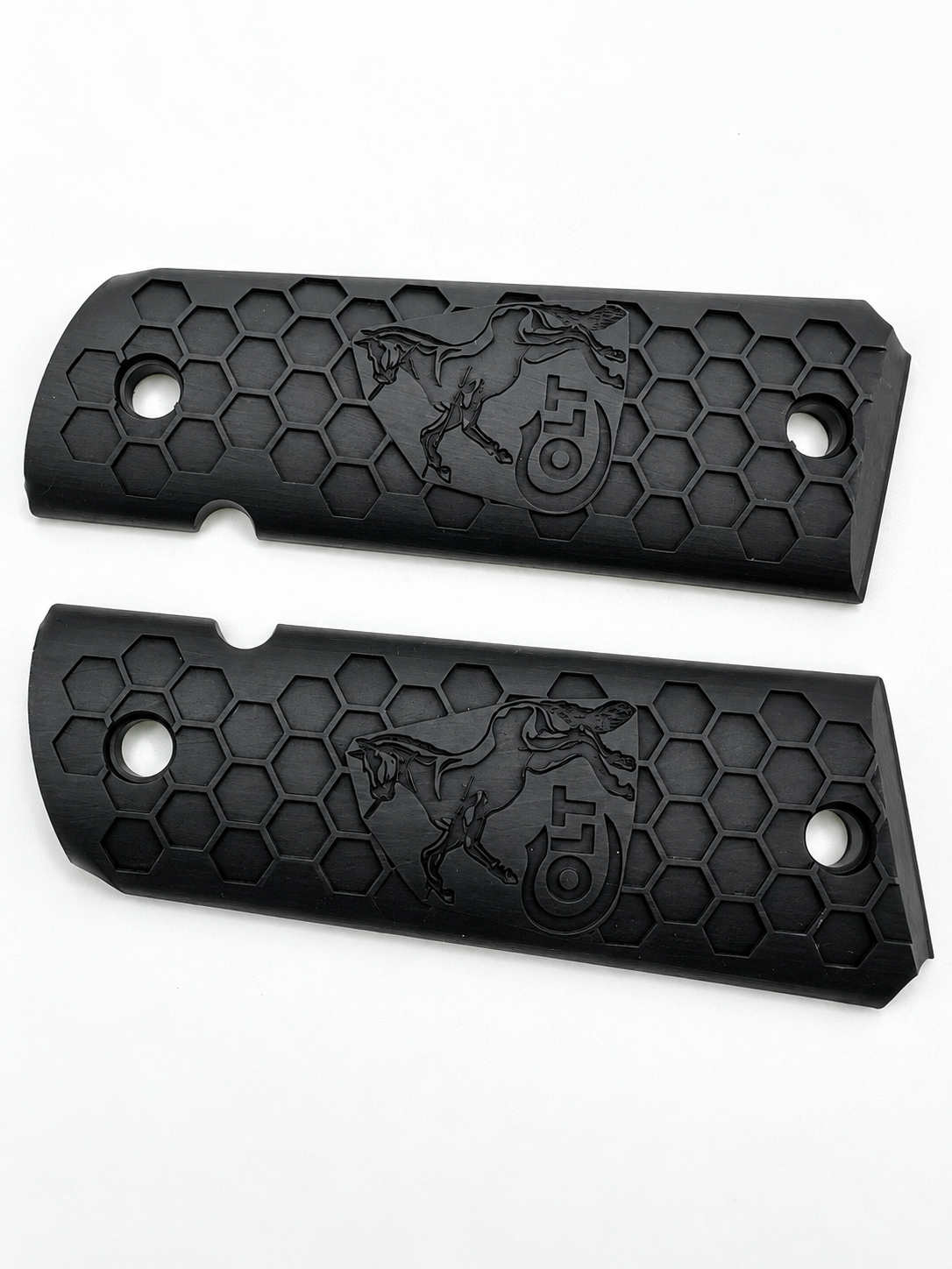 Colt Horse Logo Honeycomb 1911 Grips – Black Ambi-Cut Pair