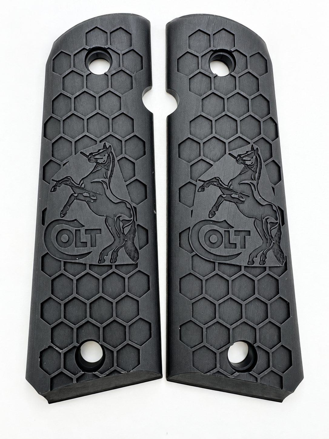 Colt Horse Logo Honeycomb 1911 Grips – Black Ambi-Cut Pair