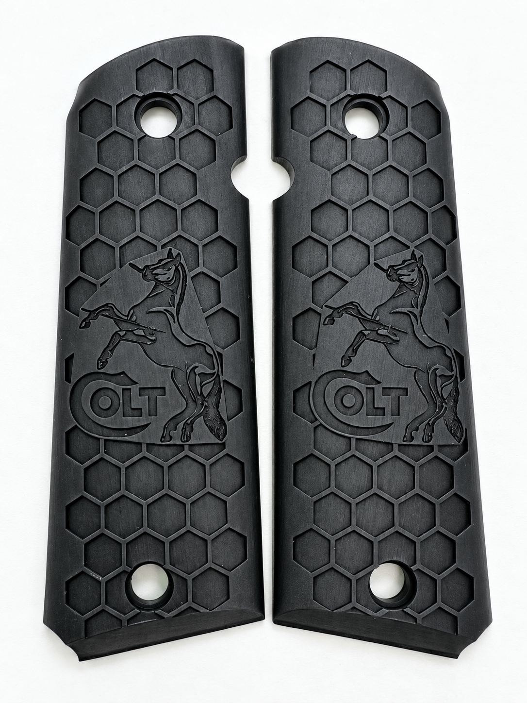 Colt Horse Logo Honeycomb 1911 Grips – Black Ambi-Cut Pair