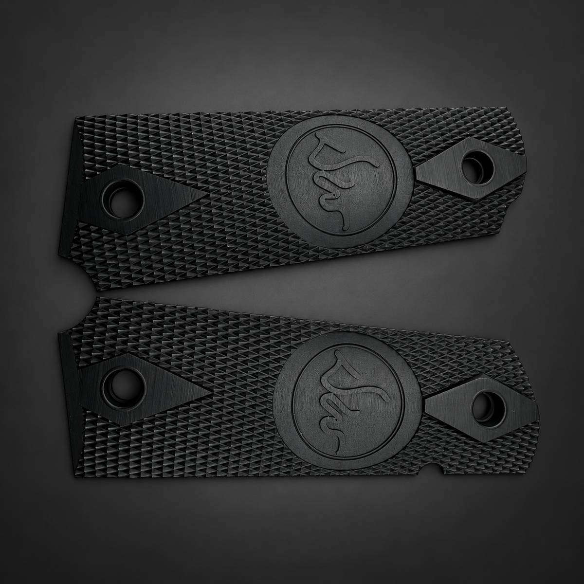 Dan Wesson 1911 Grips – Black Checkered DW Logo Pair