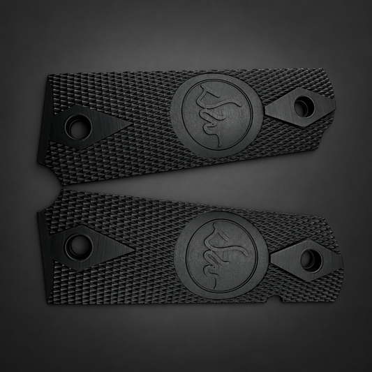 Dan Wesson 1911 Grips – Black Checkered DW Logo Pair