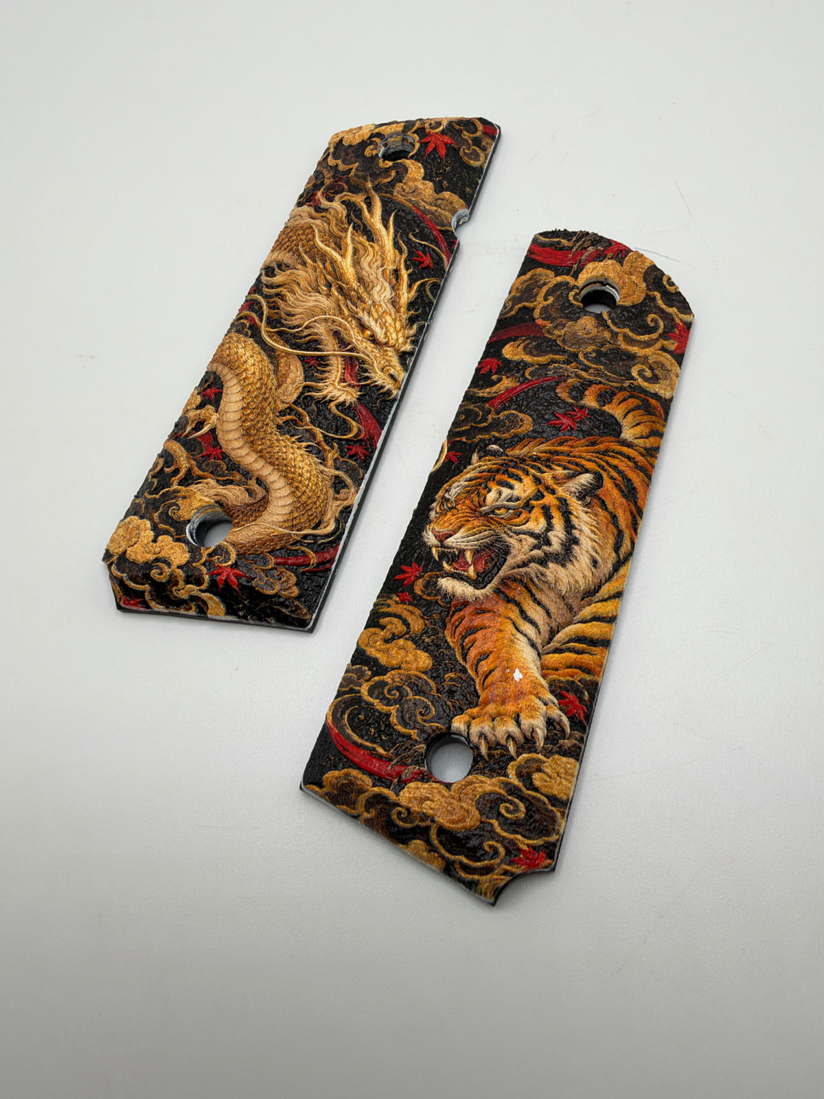 Gold Dragon & Tiger 1911 Grips — Full Size Ambi-Cut Polymer Pair