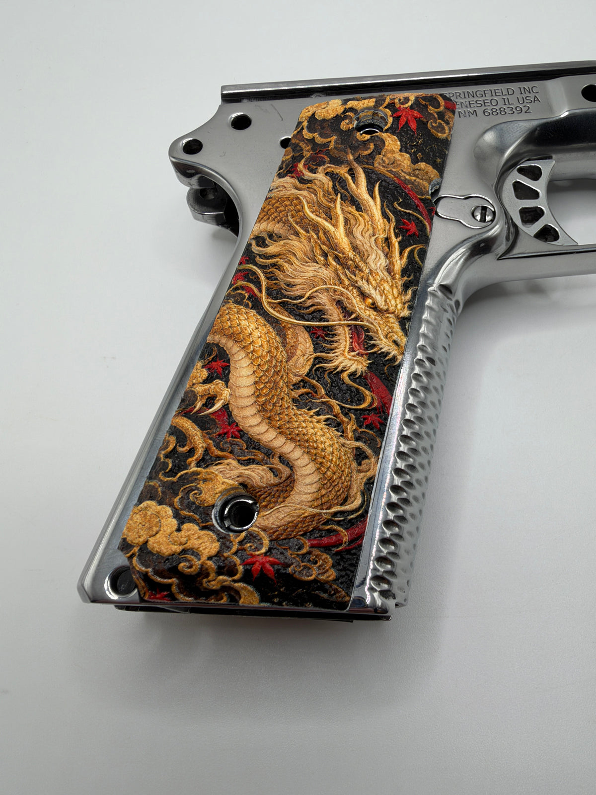 Gold Dragon & Tiger 1911 Grips — Full Size Ambi-Cut Polymer Pair