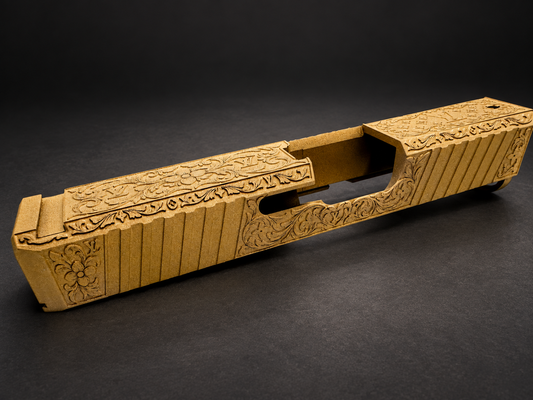 Goldilocks LV Monogram & Scroll Engraved Slide for Glock 26 Gen 1–3 – Ready to Ship
