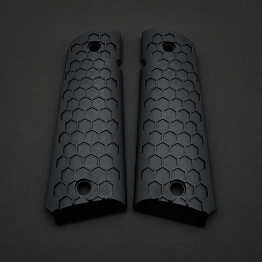 Tactical Hex Honeycomb 1911 Grips – Full Size | Matte Black Polymer | Non-Slip Texture