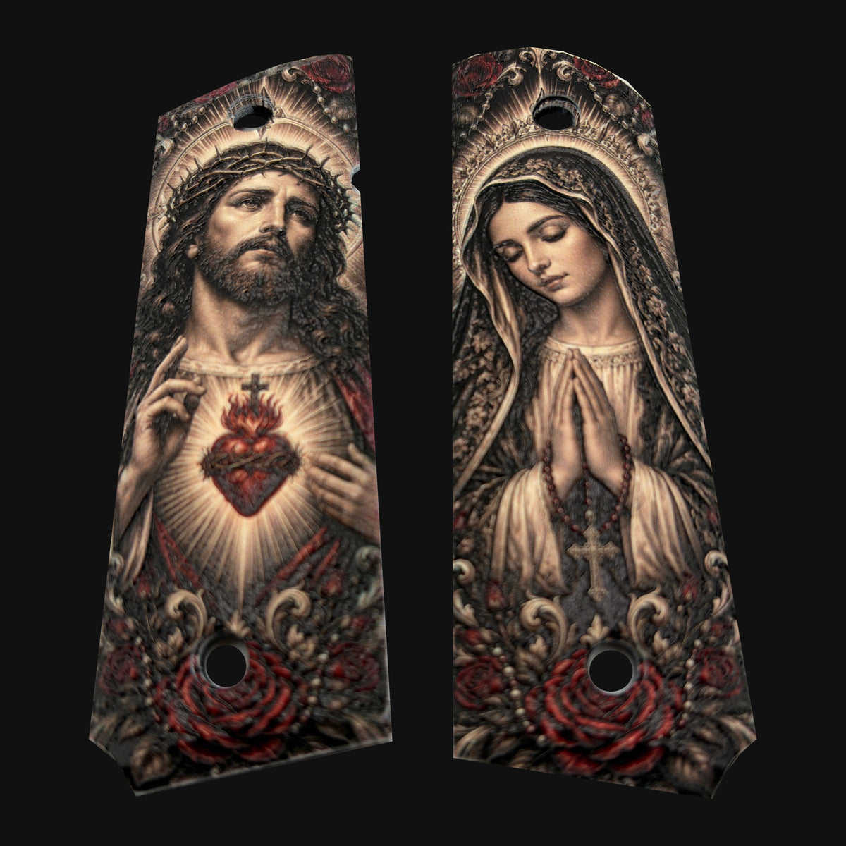 Jesus & Mary Sacred Heart 1911 Grips — Full Size Ambi-Cut Polymer Pair