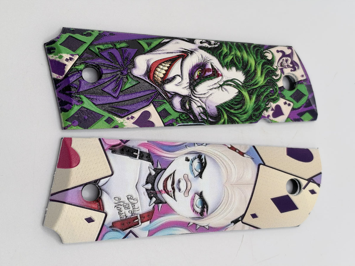 Joker & Harley Quinn full-size ambi-cut polymer 1911 grip pair — product photo 1