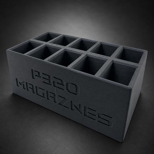 SIG P320 Magazine Storage Box – 10 Slots on a charcoal background