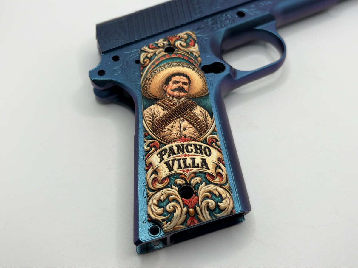 Pancho Villa panel shown on display frame; grip panels only