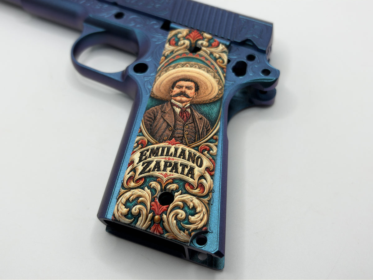 Emiliano Zapata panel shown on display frame; grip panels only